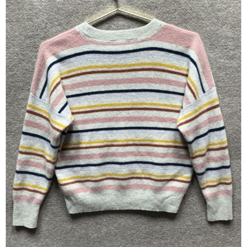 Madewell Sweater Womens M White 100% Cashmere Crewneck Striped Knit Pullover EUC - Picture 2 of 3